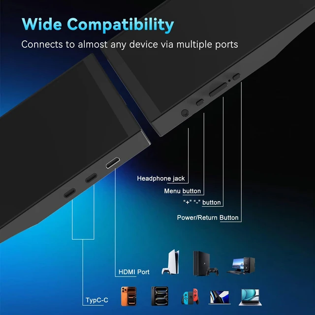 Alt view image 7 of 7 - 18.5 Inch Large Portable Monitor for Laptop,Display,120Hz,1080P FHD IPS Portable Travel Second Screen Display for/Phone/Xbox PS4/5, 125% sRGB, Dual Speakers