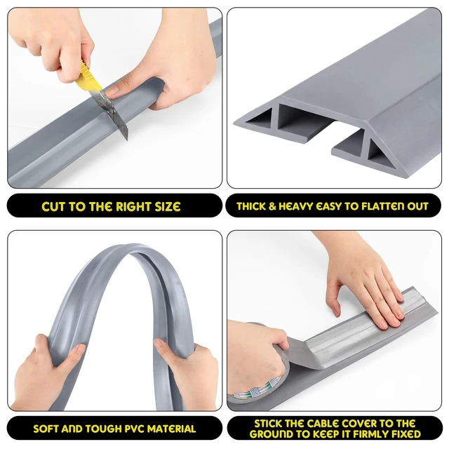 Alt view image 3 of 6 - Floor Cable Cover Cord Protector, Grey, 30 ft Heavy Duty Power Cable Cover Protector Soft Extension, Organize and Protect Wire on Floor for Home Office or Outdoor Setting