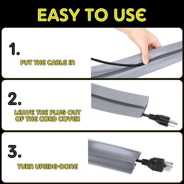 Alt view image 4 of 6 - Floor Cable Cover Cord Protector, Grey, 30 ft Heavy Duty Power Cable Cover Protector Soft Extension, Organize and Protect Wire on Floor for Home Office or Outdoor Setting