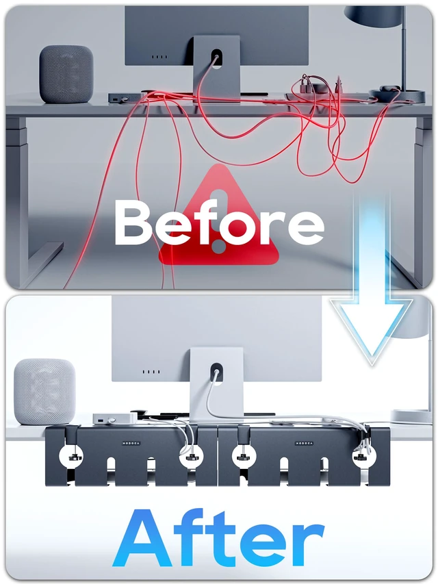 Alt view image 2 of 7 - No Drill Under Desk Cable Management Tray, 17'' Wire Management, Punch-Free Clamp on, Metal Cable Tray, Wire Organizer Under Desk, Under Desk Basket for Office and Home, Black(2 Packs)