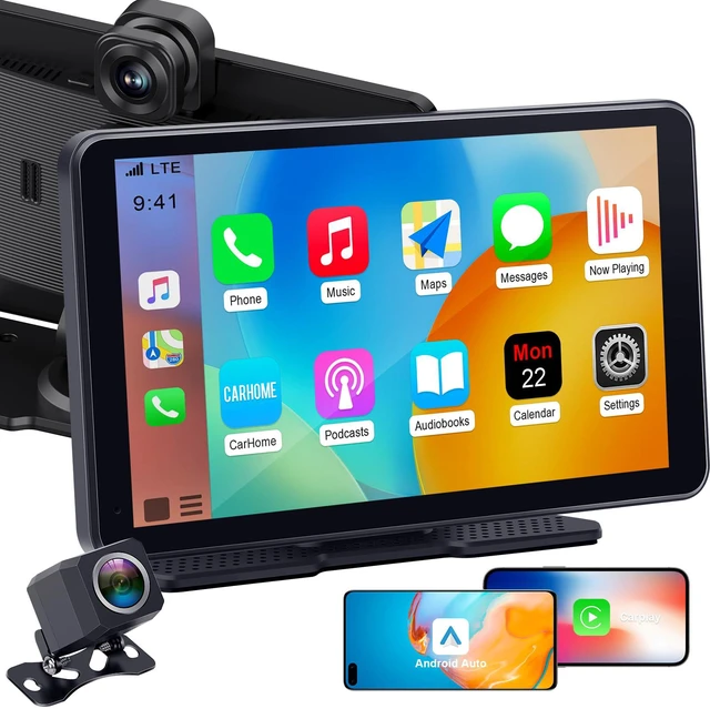 Main image of Plug & Play Wireless Carplay Dash Cam Support Apple CarPlay & Android Auto 7" Screen with 1080P Night Vision Backup Camera & 2.5K Dash Cam, Voice Control for Maps & Calls, Upgrade for Older Cars