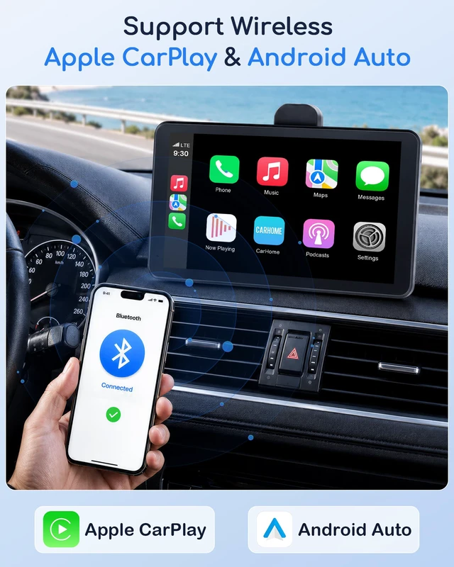Alt view image 3 of 7 - Plug & Play Wireless Carplay Dash Cam Support Apple CarPlay & Android Auto 7" Screen with 1080P Night Vision Backup Camera & 2.5K Dash Cam, Voice Control for Maps & Calls, Upgrade for Older Cars