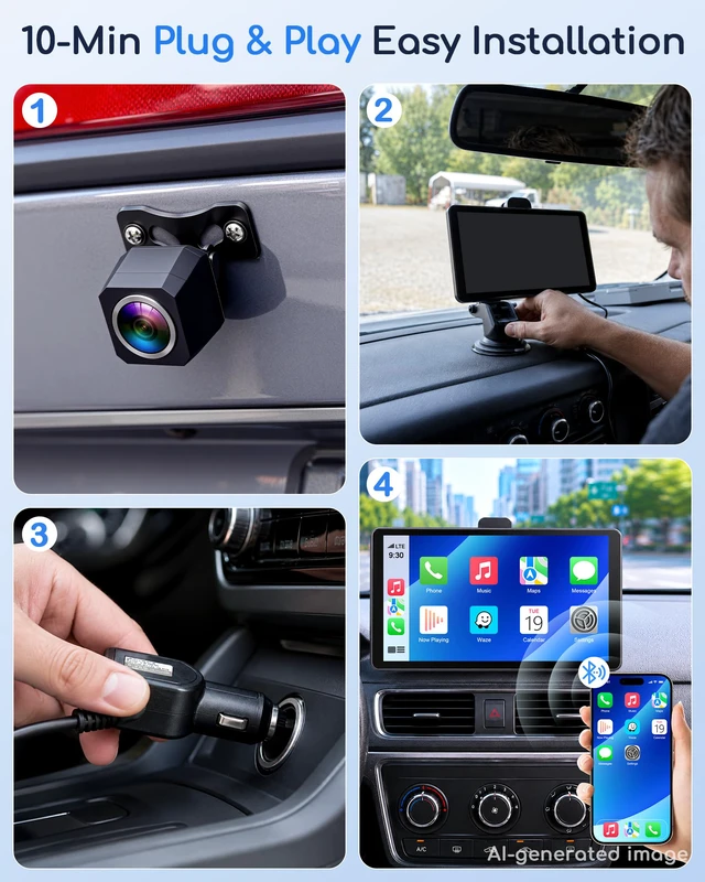 Alt view image 2 of 7 - Plug & Play Wireless Carplay Dash Cam Support Apple CarPlay & Android Auto 7" Screen with 1080P Night Vision Backup Camera & 2.5K Dash Cam, Voice Control for Maps & Calls, Upgrade for Older Cars