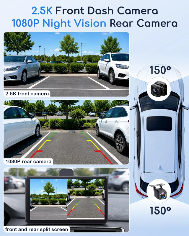 Alt view image 4 of 7 - Plug & Play Wireless Carplay Dash Cam Support Apple CarPlay & Android Auto 7" Screen with 1080P Night Vision Backup Camera & 2.5K Dash Cam, Voice Control for Maps & Calls, Upgrade for Older Cars