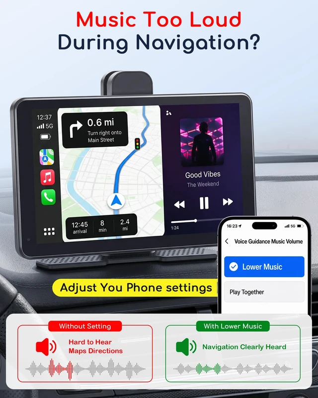 Alt view image 7 of 7 - Plug & Play Wireless Carplay Dash Cam Support Apple CarPlay & Android Auto 7" Screen with 1080P Night Vision Backup Camera & 2.5K Dash Cam, Voice Control for Maps & Calls, Upgrade for Older Cars