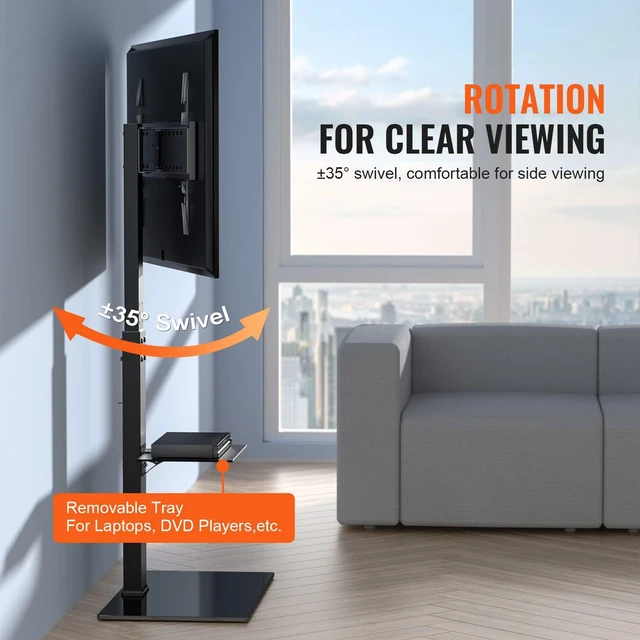 Alt view image 4 of 7 - Swivel TV Stand Mount, Adjustable Floor Stand for 32-85 Inch TVs, Holds Up to 110lbs, Height Adjustable with Tempered Glass Base, Max VESA 400x800mm for Living Room or Bedroom
