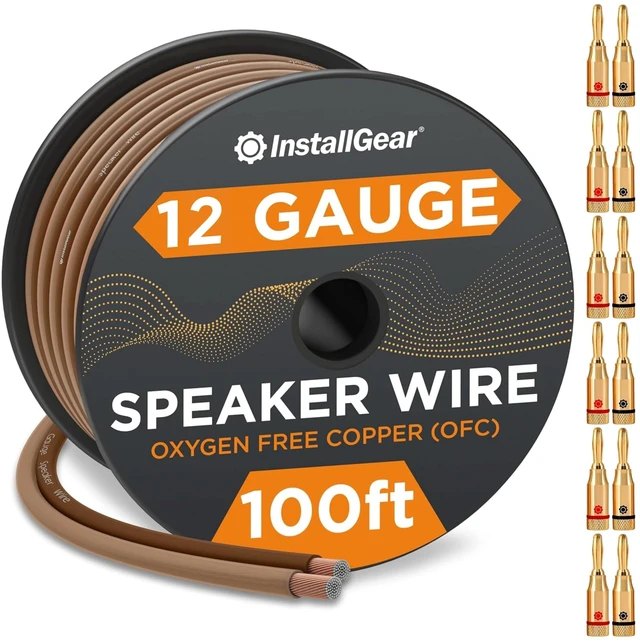 Main image of 12 Gauge Speaker Wire with 12 Banana Plugs (100ft) - 12 AWG Cable 99.9% - Deoxidized Copper - True Spec and Touch Cable - Speaker Wire 12 Gauge