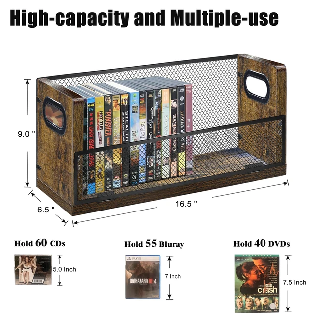 Alt view image 4 of 7 - PUTNATRURE DVD CD Storage Rack, 3 Pack Holds 84 DVDs (28 Each), Stackable Wood & Metal DVD Tower with Magnetic Opening Door for Easy Access, Desktop Organizer for Blu ray, Video Game Cases, VHS Tapes
