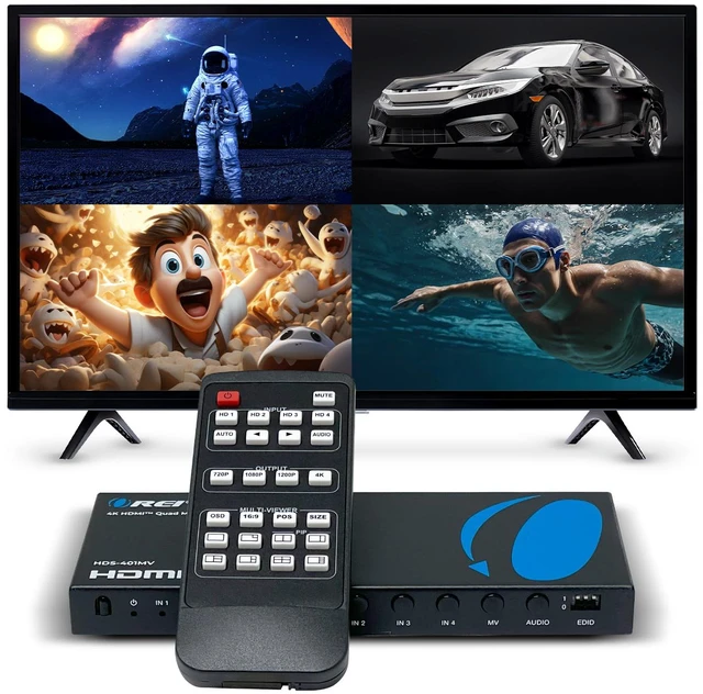 Main image of 4x1 Multiviewer Switch - 4K@30hz, Audio Extract, RS-232, IR, PIP, EDID HDMI Multiviewer, HDMI Switcher 4 in 1 Out 10.2Gbps, 7 Display Modes, Auto Switching, Seamless Switching, HDCP 1.4