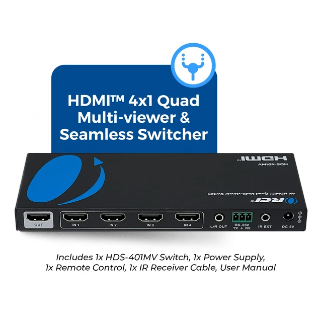 Alt view image 2 of 7 - 4x1 Multiviewer Switch - 4K@30hz, Audio Extract, RS-232, IR, PIP, EDID HDMI Multiviewer, HDMI Switcher 4 in 1 Out 10.2Gbps, 7 Display Modes, Auto Switching, Seamless Switching, HDCP 1.4