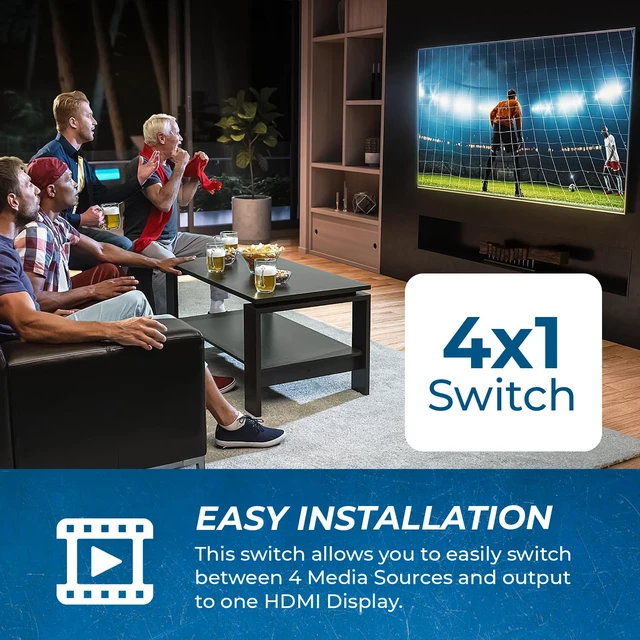 Alt view image 7 of 7 - 4x1 Multiviewer Switch - 4K@30hz, Audio Extract, RS-232, IR, PIP, EDID HDMI Multiviewer, HDMI Switcher 4 in 1 Out 10.2Gbps, 7 Display Modes, Auto Switching, Seamless Switching, HDCP 1.4