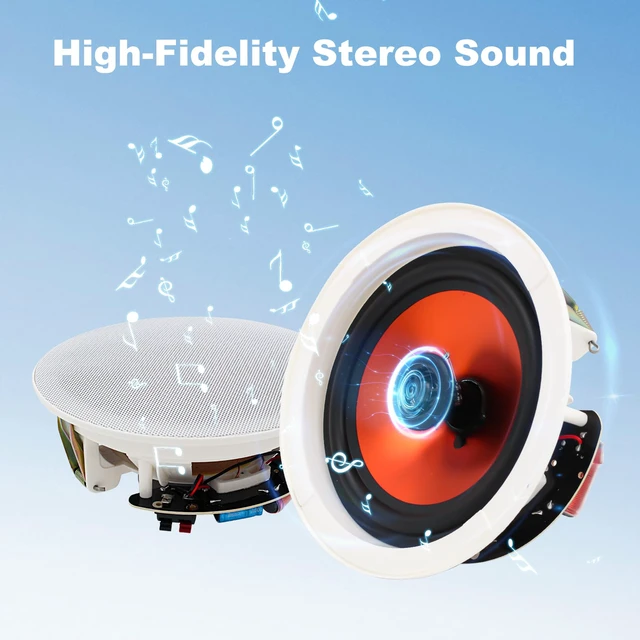 Alt view image 2 of 7 - 4 Inch 480 Watts High Power Bluetooth Ceiling Speakers - 4 Recessed Speakers, Crisp Surround Sound for Home Theater, Bedroom, Kitchen, Office & Covered Patio(2 Paris)
