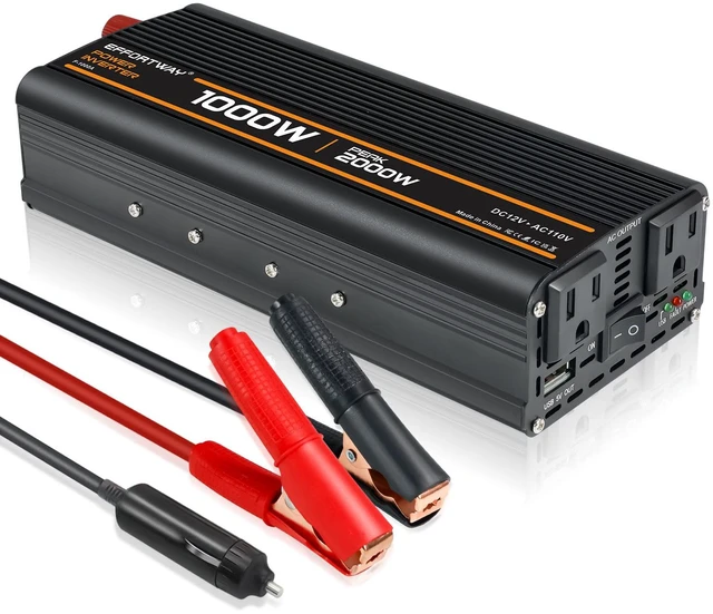 Main image of 1000W Power Inverter, Inverter 12V to 110V with 2 AC Outlets, 2.1A USB Port, Car Power Inverter with Alligator Battery Clamp for Phone, Laptop on Camping, Road Trip