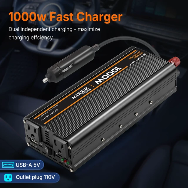Alt view image 2 of 7 - 1000W Power Inverter, Inverter 12V to 110V with 2 AC Outlets, 2.1A USB Port, Car Power Inverter with Alligator Battery Clamp for Phone, Laptop on Camping, Road Trip