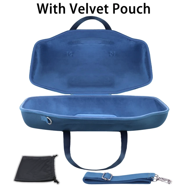 Alt view image 2 of 7 - Hard Case for JBL Boombox 4 Portable Bluetooth Speaker, Blue Velvet Accessory Pouch, Integrated Handle Slot, Cable Organization, Shoulder Strap, Soft Velvet Lining, Secure Carrying