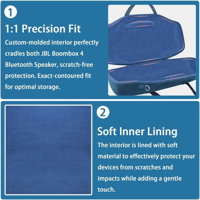 Alt view image 4 of 7 - Hard Case for JBL Boombox 4 Portable Bluetooth Speaker, Blue Velvet Accessory Pouch, Integrated Handle Slot, Cable Organization, Shoulder Strap, Soft Velvet Lining, Secure Carrying