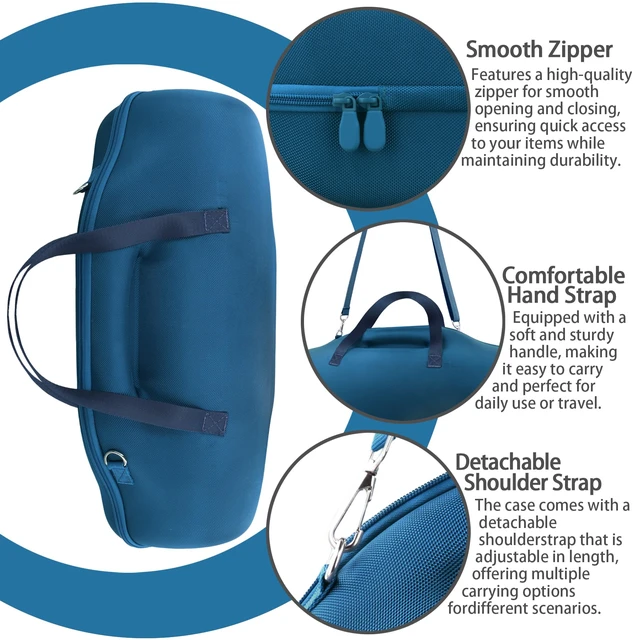 Alt view image 5 of 7 - Hard Case for JBL Boombox 4 Portable Bluetooth Speaker, Blue Velvet Accessory Pouch, Integrated Handle Slot, Cable Organization, Shoulder Strap, Soft Velvet Lining, Secure Carrying