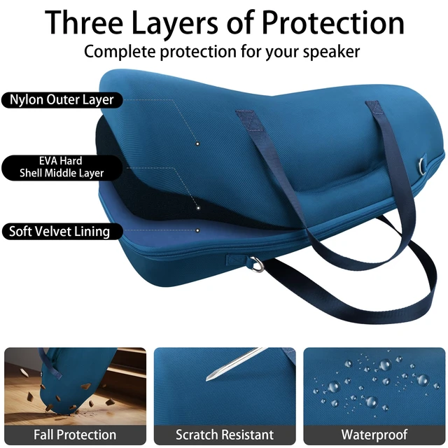 Alt view image 6 of 7 - Hard Case for JBL Boombox 4 Portable Bluetooth Speaker, Blue Velvet Accessory Pouch, Integrated Handle Slot, Cable Organization, Shoulder Strap, Soft Velvet Lining, Secure Carrying