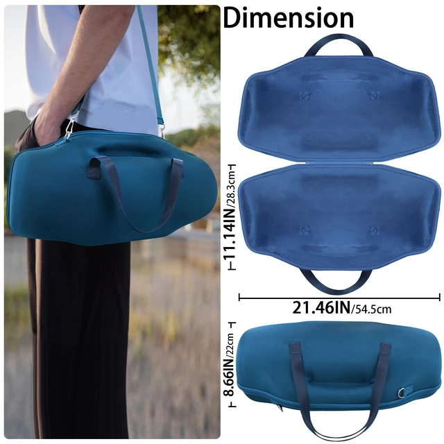 Alt view image 7 of 7 - Hard Case for JBL Boombox 4 Portable Bluetooth Speaker, Blue Velvet Accessory Pouch, Integrated Handle Slot, Cable Organization, Shoulder Strap, Soft Velvet Lining, Secure Carrying