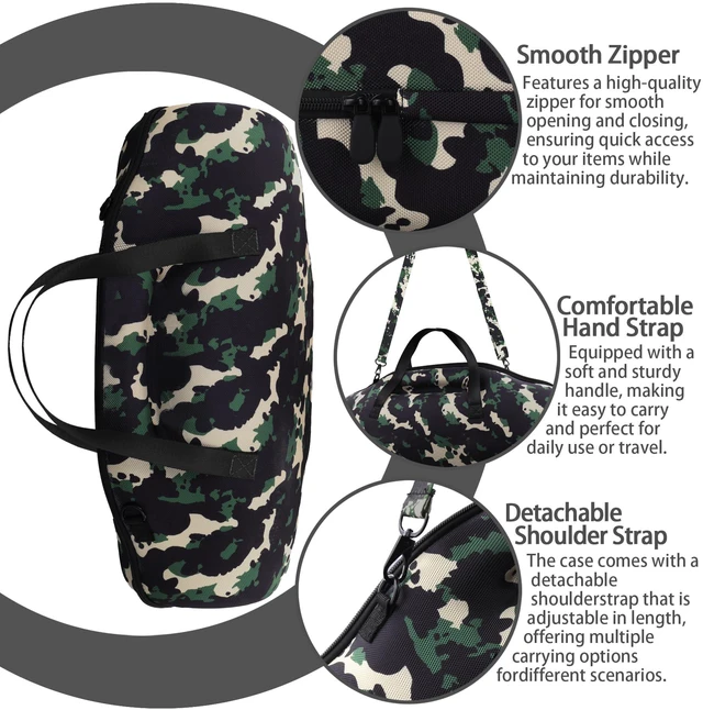 Alt view image 5 of 7 - Hard Case for JBL Boombox 4 Portable Bluetooth Speaker, Camo Velvet Accessory Pouch, Integrated Handle Slot, Cable Organization, Shoulder Strap, Soft Velvet Lining, Secure Carrying