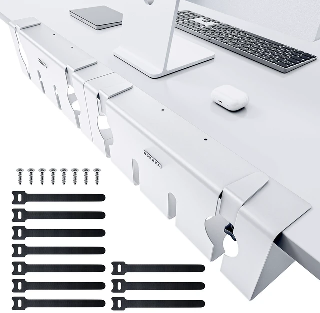 Main image of No Drill Under Desk Cable Management Tray, 17'' Wire Management, Punch-Free Clamp on, Metal Cable Tray, Wire Organizer Under Desk, Under Desk Basket for Office and Home, White(2 Packs)