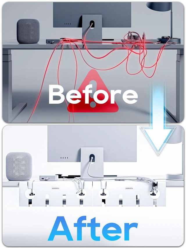 Alt view image 2 of 7 - No Drill Under Desk Cable Management Tray, 17'' Wire Management, Punch-Free Clamp on, Metal Cable Tray, Wire Organizer Under Desk, Under Desk Basket for Office and Home, White(2 Packs)