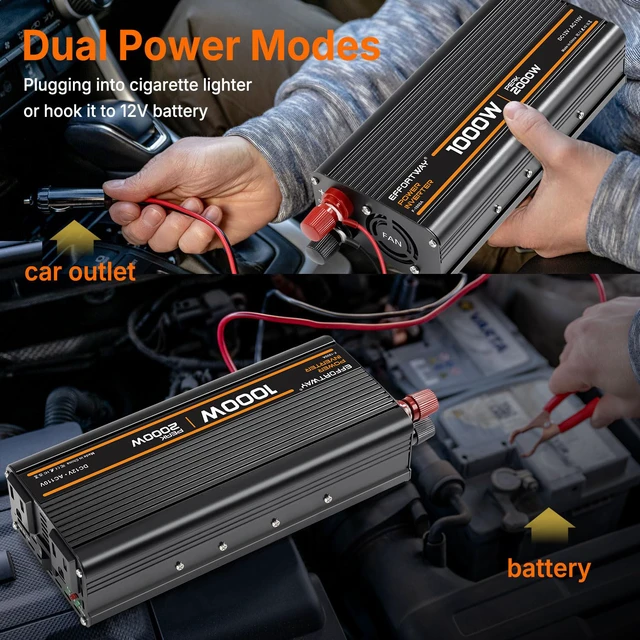 Alt view image 4 of 7 - 1000W Power Inverter, Inverter 12V to 110V with 2 AC Outlets, 2.1A USB Port, Car Power Inverter with Alligator Battery Clamp for Phone, Laptop on Camping, Road Trip