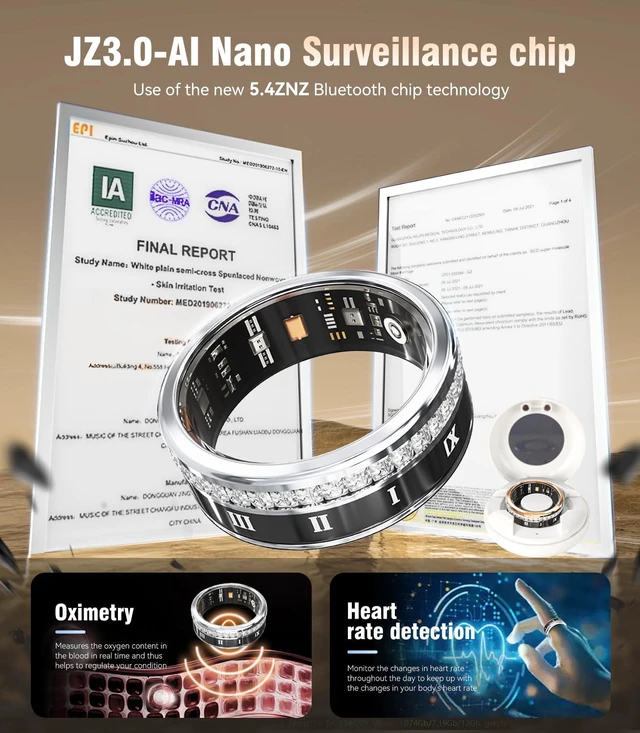 Alt view image 2 of 7 - 10 Gen Diamond Smart Ring and Wireless Charging CaseIndustry Ranking No.1 0 Measurement Error 2026 Smart Ring for Women & Men for Sleep Tracking Wearable Device,Fitness Ring 12#