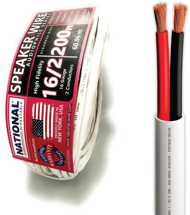 Main image of Wire&Cables - 16/2 Audiophile Speaker Wire (200 Feet) 16AWG Gauge - Made in USA - in Wall Audio Speaker Wire Cable/CL Rated/ETL Listed / 2 Conductors - OFC Oxygen-Free Copper, White 200ft