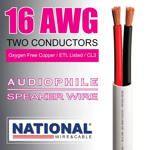 Alt view image 5 of 7 - Wire&Cables - 16/2 Audiophile Speaker Wire (200 Feet) 16AWG Gauge - Made in USA - in Wall Audio Speaker Wire Cable/CL Rated/ETL Listed / 2 Conductors - OFC Oxygen-Free Copper, White 200ft