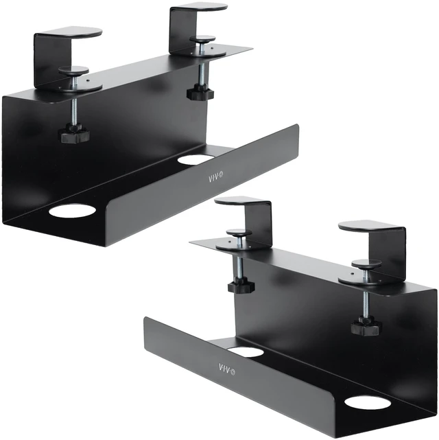 Main image of Black Clamp-on 17 in Cable Management Tray, 2 Pack, DESK-CM6L-2B No Drill, Under Desk, Sturdy Steel Power Strip Holder, Under Standing Desk Steel Cord Organizer, 2 Trays