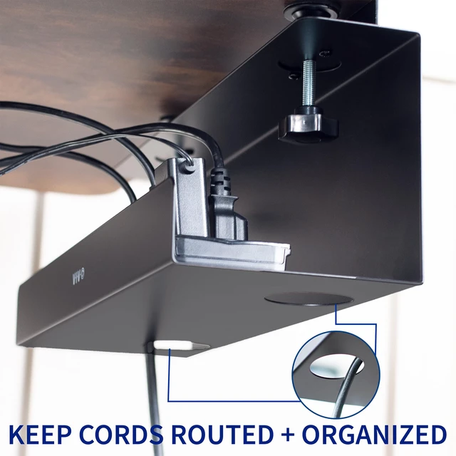 Alt view image 2 of 7 - Black Clamp-on 17 in Cable Management Tray, 2 Pack, DESK-CM6L-2B No Drill, Under Desk, Sturdy Steel Power Strip Holder, Under Standing Desk Steel Cord Organizer, 2 Trays
