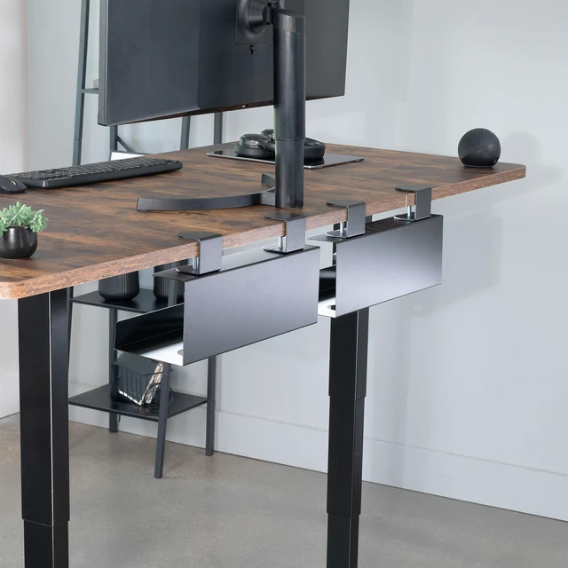 Alt view image 5 of 7 - Black Clamp-on 17 in Cable Management Tray, 2 Pack, DESK-CM6L-2B No Drill, Under Desk, Sturdy Steel Power Strip Holder, Under Standing Desk Steel Cord Organizer, 2 Trays