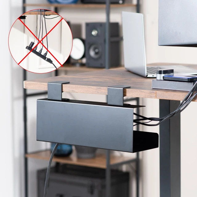 Alt view image 7 of 7 - Black Clamp-on 17 in Cable Management Tray, 2 Pack, DESK-CM6L-2B No Drill, Under Desk, Sturdy Steel Power Strip Holder, Under Standing Desk Steel Cord Organizer, 2 Trays
