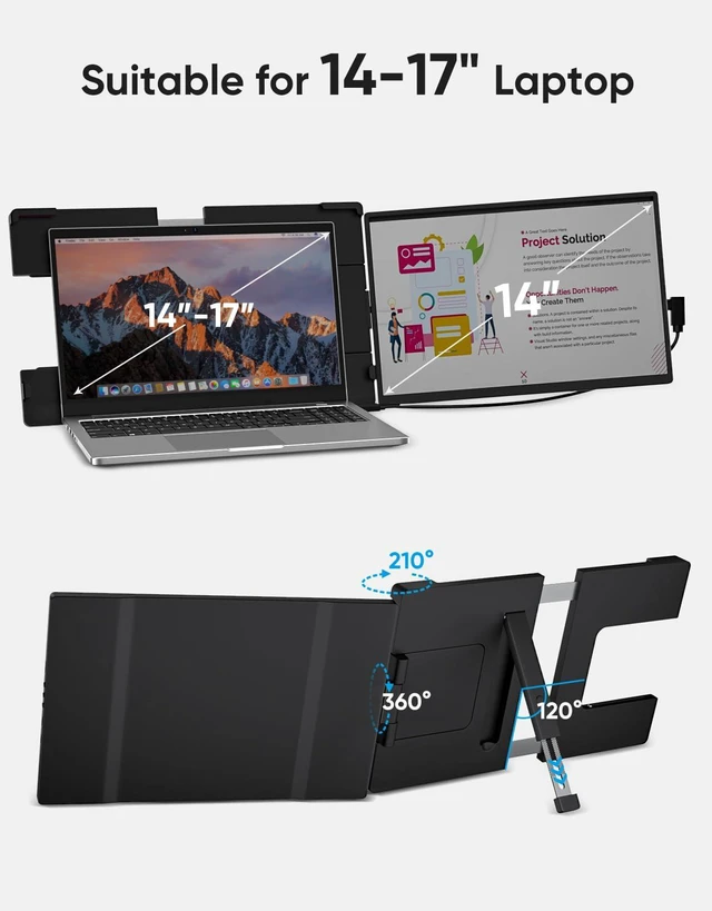 Alt view image 7 of 7 - Laptop Screen Extender, 14" FHD 1200P IPS External Portable Monitor for Laptop, Plug & Play Dual Screen Monitor for 14"-17" Laptops, Compatible with Mac, Wins, Chrome, Android, Dex