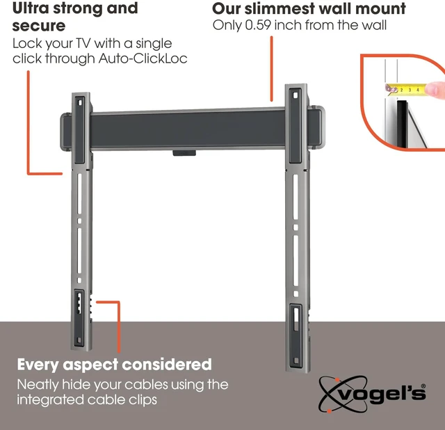 Alt view image 3 of 7 - TVM 5405 Extremely Flat TV wall Bracket for 32-77 inch TVs, Max. 165 lbs, TV Bracket max. VESA 400x400, Universally Compatible, Distance to the wall only 0.59 inch