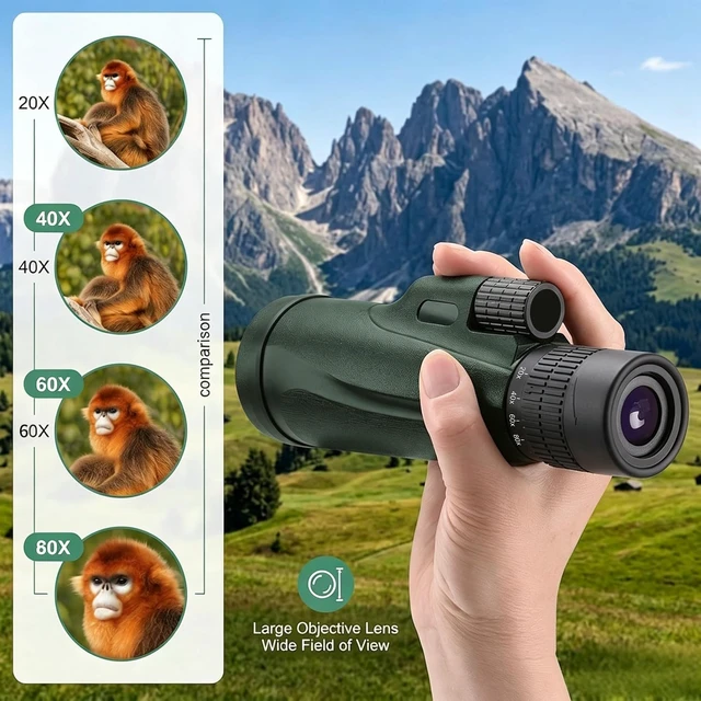 Alt view image 3 of 7 - Monocular Telescope 80 x 100 High Powered Monoculars for Adults with Tripod, Monocular for Smartphone Suitable for Bird Watching Larger Vision Monoculars for Adults with BAK4 Prism & FMC Lens Green