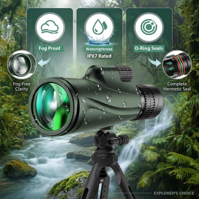 Alt view image 4 of 7 - Monocular Telescope 80 x 100 High Powered Monoculars for Adults with Tripod, Monocular for Smartphone Suitable for Bird Watching Larger Vision Monoculars for Adults with BAK4 Prism & FMC Lens Green