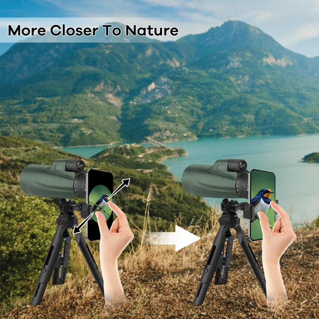 Alt view image 6 of 7 - Monocular Telescope 80 x 100 High Powered Monoculars for Adults with Tripod, Monocular for Smartphone Suitable for Bird Watching Larger Vision Monoculars for Adults with BAK4 Prism & FMC Lens Green