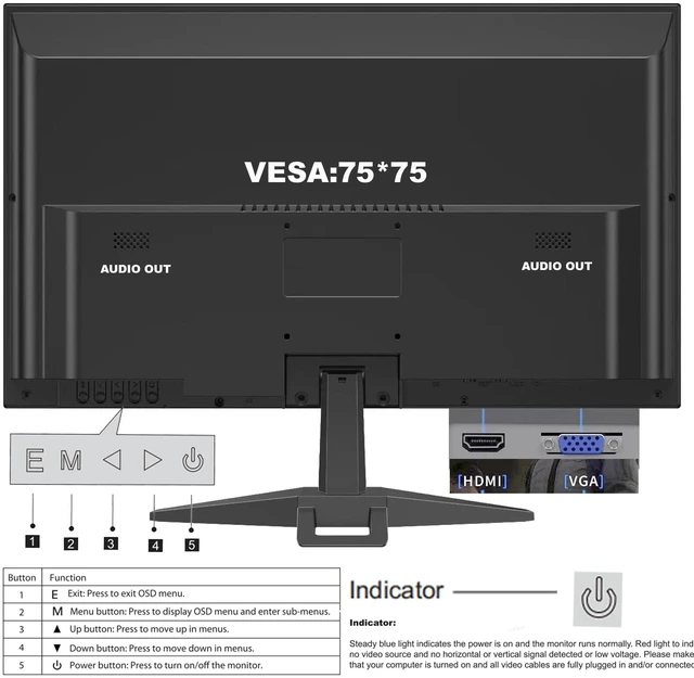 Alt view image 7 of 7 - 19 inch HD (1400 x 900) Monitor, 60Hz with Audio Refresh Rate, HDMI x1,Small Thin Monitor for laptops, Computers and desktops,LED Display, VGA/HDMI Connection Audio Out