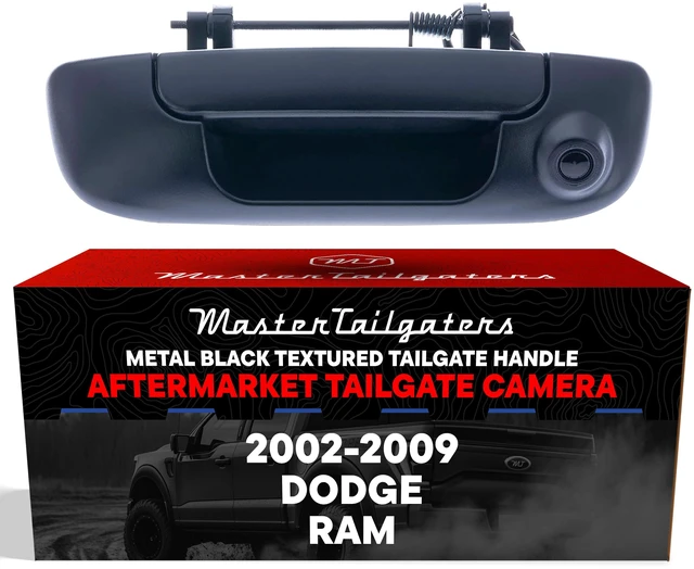 Main image of Black Metal Tailgate Handle with Backup Camera Replacement for Dodge Ram 1500, 2500, 3500 (2002-2009) IP68 Waterproof Parking Grid Lines Available Easy to Install