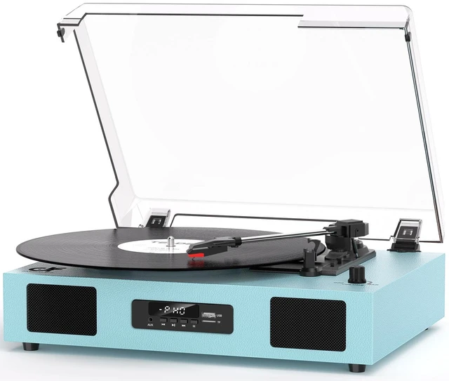 Main image of Vinyl Record Player with Speakers and Bluetooth, USB Recording, Blue 3-Speed Belt-Drive Turntable, SD card/USB/LED Display, Built-in Stereo Speakers,RCA Output,Auto Stop for 7/10/12 Vinyl