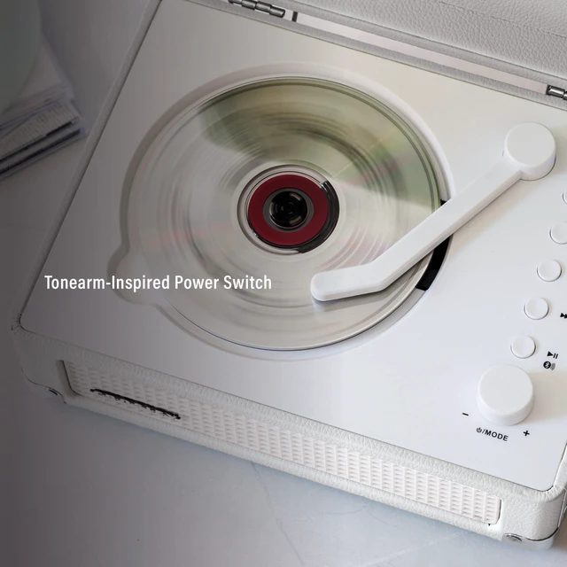 Alt view image 3 of 7 - CR3505A-WS Cruiser CD Player, White Sand Tonearm-Inspired Power Switch, Bluetooth In / Out, Built-in Full-Range Stereo Speakers