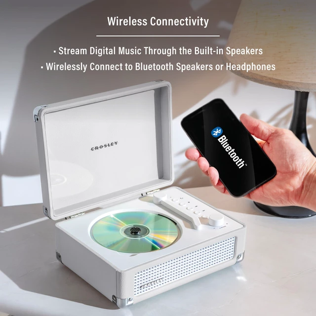 Alt view image 5 of 7 - CR3505A-WS Cruiser CD Player, White Sand Tonearm-Inspired Power Switch, Bluetooth In / Out, Built-in Full-Range Stereo Speakers