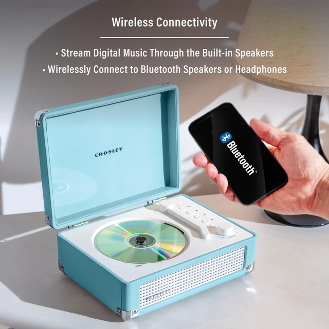 Alt view image 5 of 7 - CR3505A-TU Cruiser CD Player, Turquoise Tonearm-Inspired Power Switch, Bluetooth In / Out, Built-in Full-Range Stereo Speakers