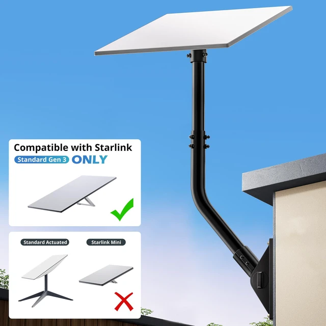 Alt view image 2 of 7 - Starlink Mount for Gen 3/4/4X Satellite Dish with Pipe Adapter Wall Mount for Starlink Gen 3, Adjustable roof mount, Pole Mount Kit, Heavy-Duty Steel, For Wall & Outdoor Use