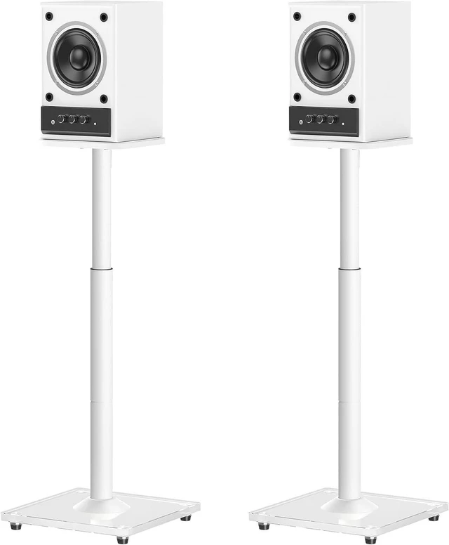 Main image of Speaker Stands Pair, 28"-37.4" Height Adjustable, Max 22 lbs, Glass Base Surround Sound Speaker Stand with Cable Management, Universal Floor Stand for Bookshelf Satellite Studio Large Speaker, White