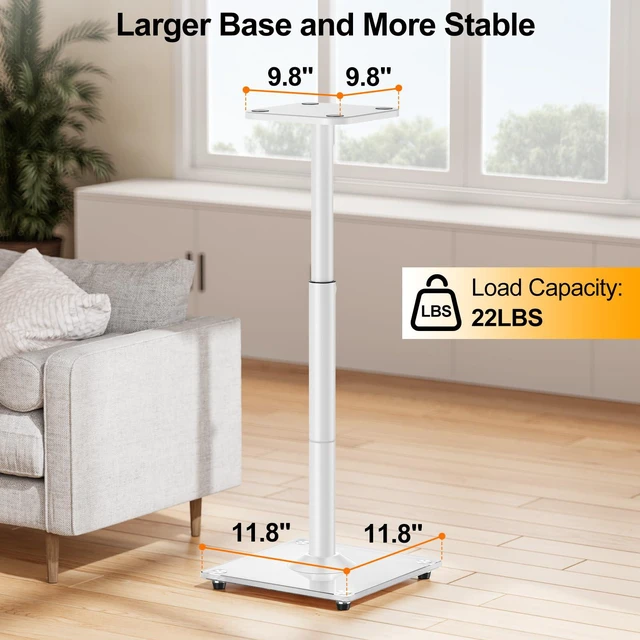 Alt view image 5 of 7 - Speaker Stands Pair, 28"-37.4" Height Adjustable, Max 22 lbs, Glass Base Surround Sound Speaker Stand with Cable Management, Universal Floor Stand for Bookshelf Satellite Studio Large Speaker, White