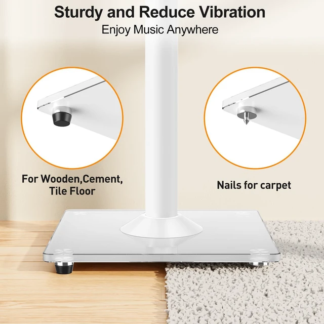 Alt view image 3 of 7 - Speaker Stands Pair, 28"-37.4" Height Adjustable, Max 22 lbs, Glass Base Surround Sound Speaker Stand with Cable Management, Universal Floor Stand for Bookshelf Satellite Studio Large Speaker, White