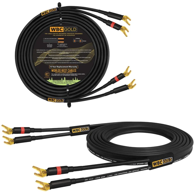 Main image of 20 Foot WBC-GOLD-LOCAP-SPKR-12 AWG - Low-Capacitance - Low-Inductance - High Purity OFC - Audiophile HiFi Speaker Cable Pair with Eminence Gold Spade Plugs